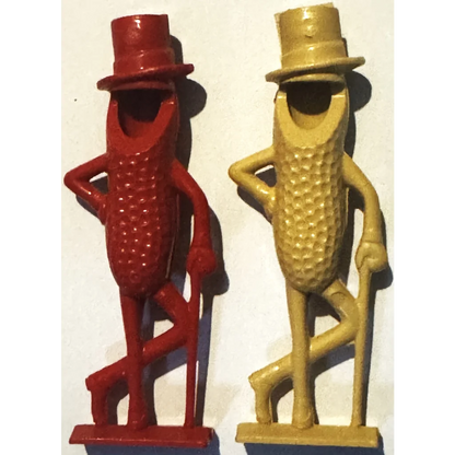 1950s Mr. Peanut whistle collectible with red and tan top hat figurines