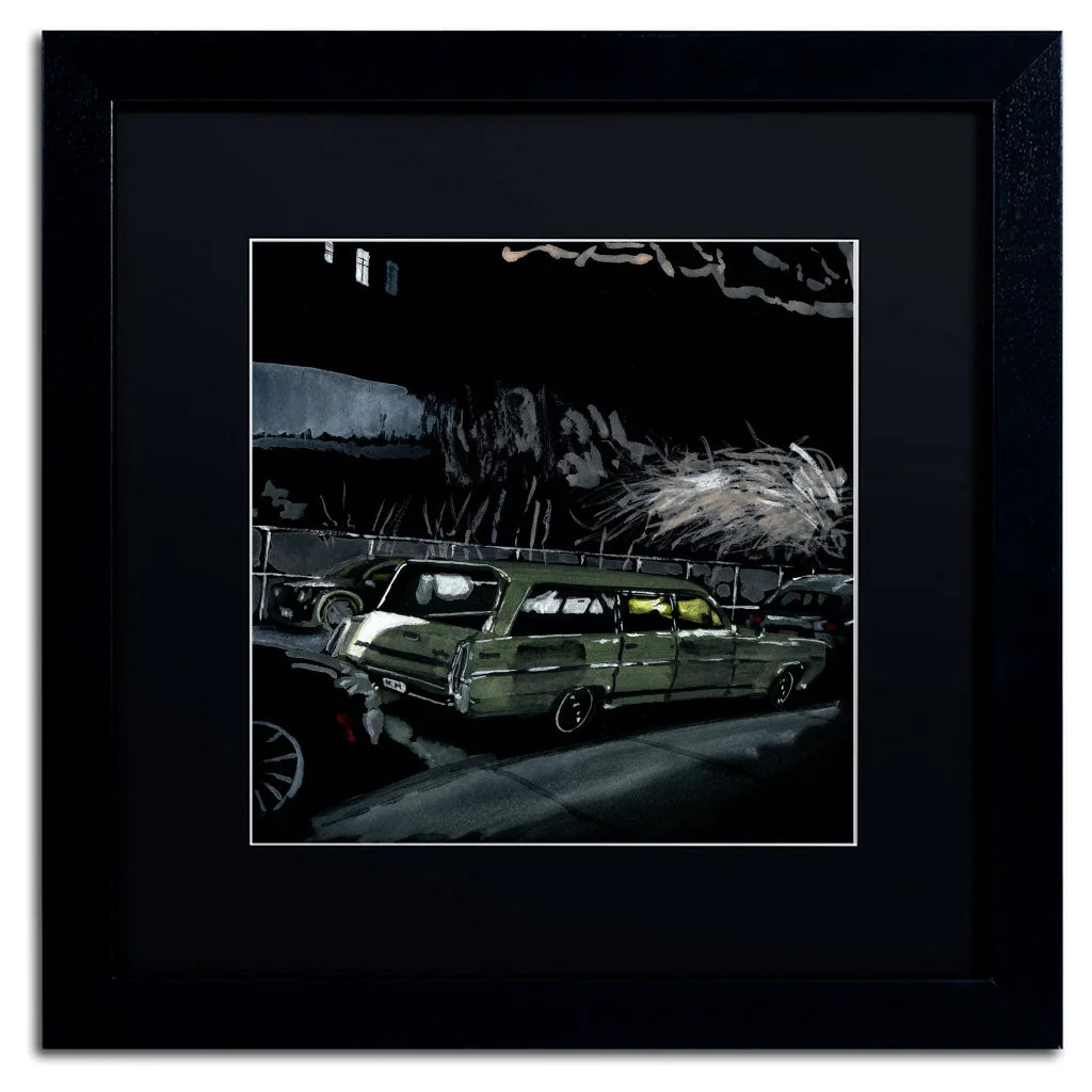 Vintage Pontiac Catalina station wagon wall art with chrome details, black paint, and safe delivery