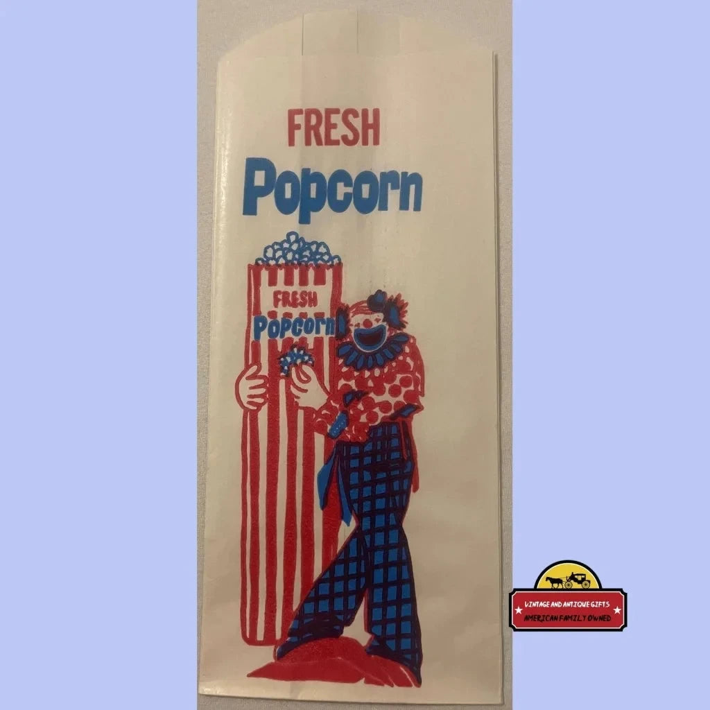 Vintage Popcorn Bag Clown Circus Red White And Blue 1940s Advertisements Antique Collectible Items | Memorabilia Bag: &