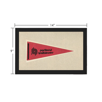 Vintage Portland Trail Blazers pennant, red with black logo, framed