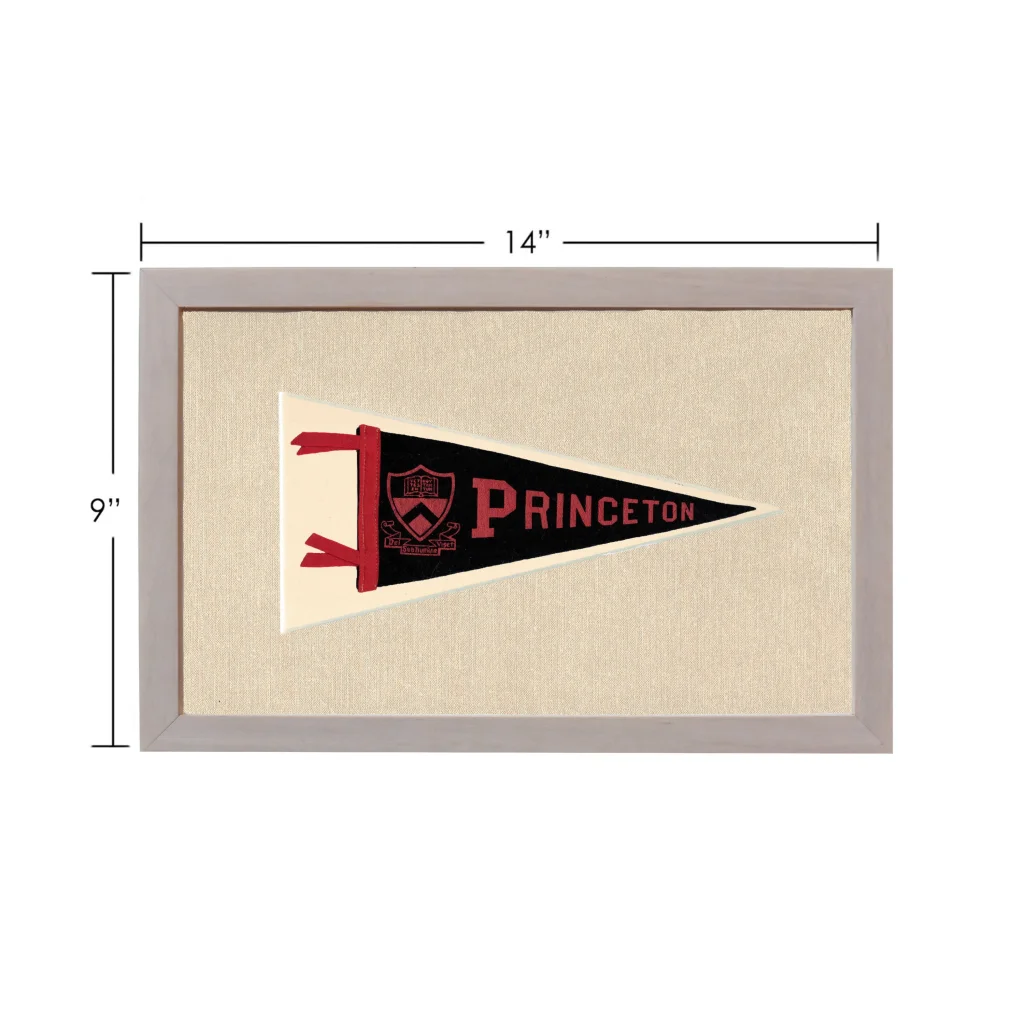 Vintage Princeton pennant in black triangular frame with red emblem