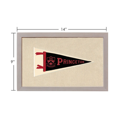Vintage Princeton pennant in black triangular frame with red emblem
