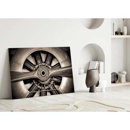 Sepia vintage propeller wall art with metallic industrial charm
