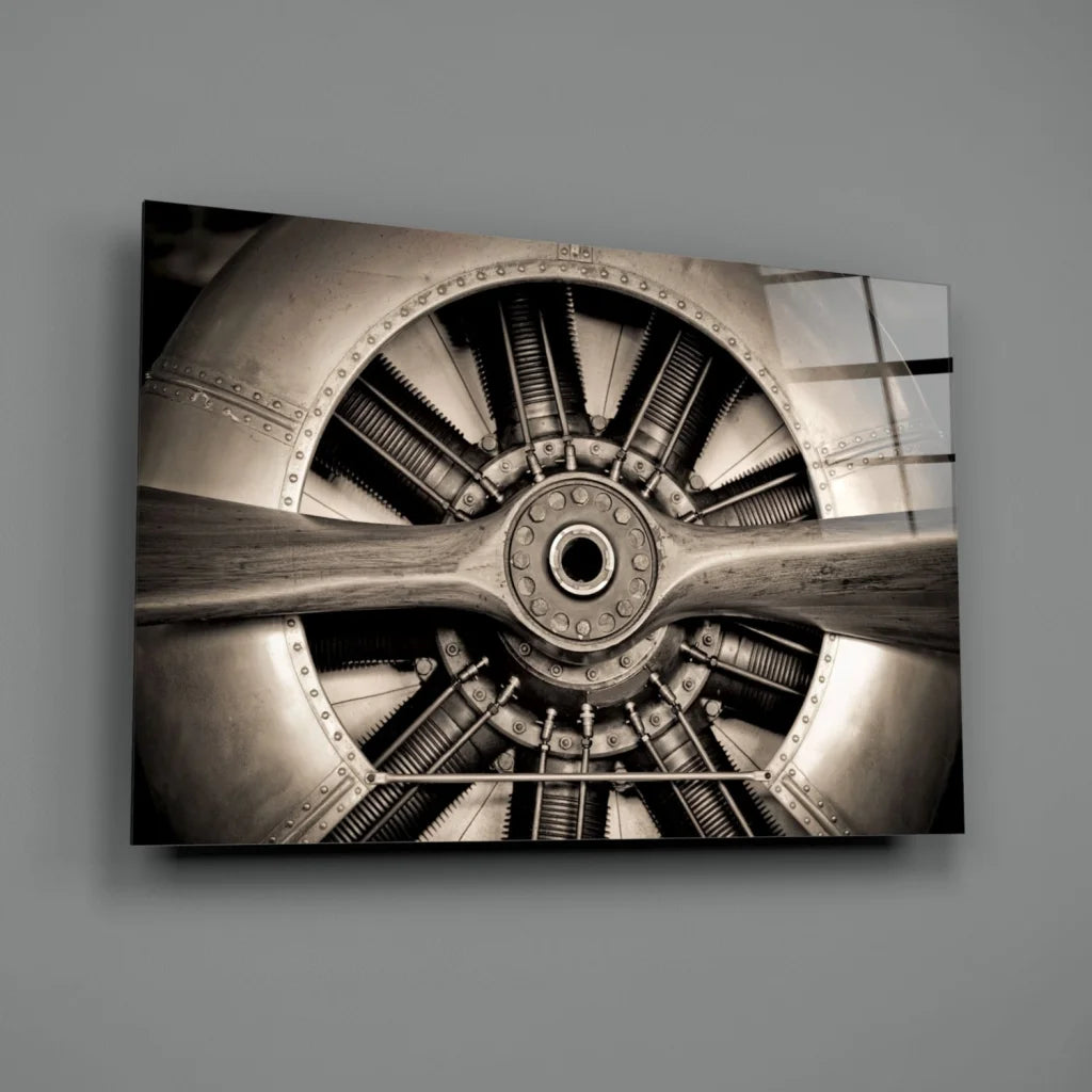 Vintage propeller wall art print on canvas with metallic charm