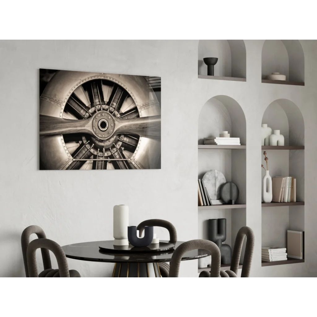 Vintage propeller engine art print on canvas wall art