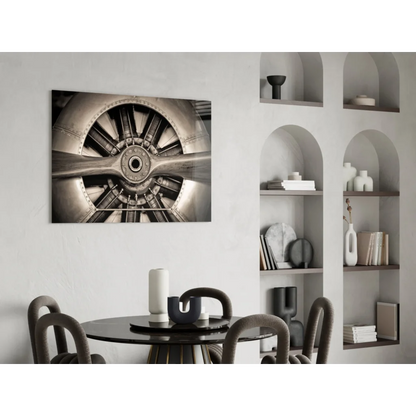 Vintage propeller engine art print on canvas wall art