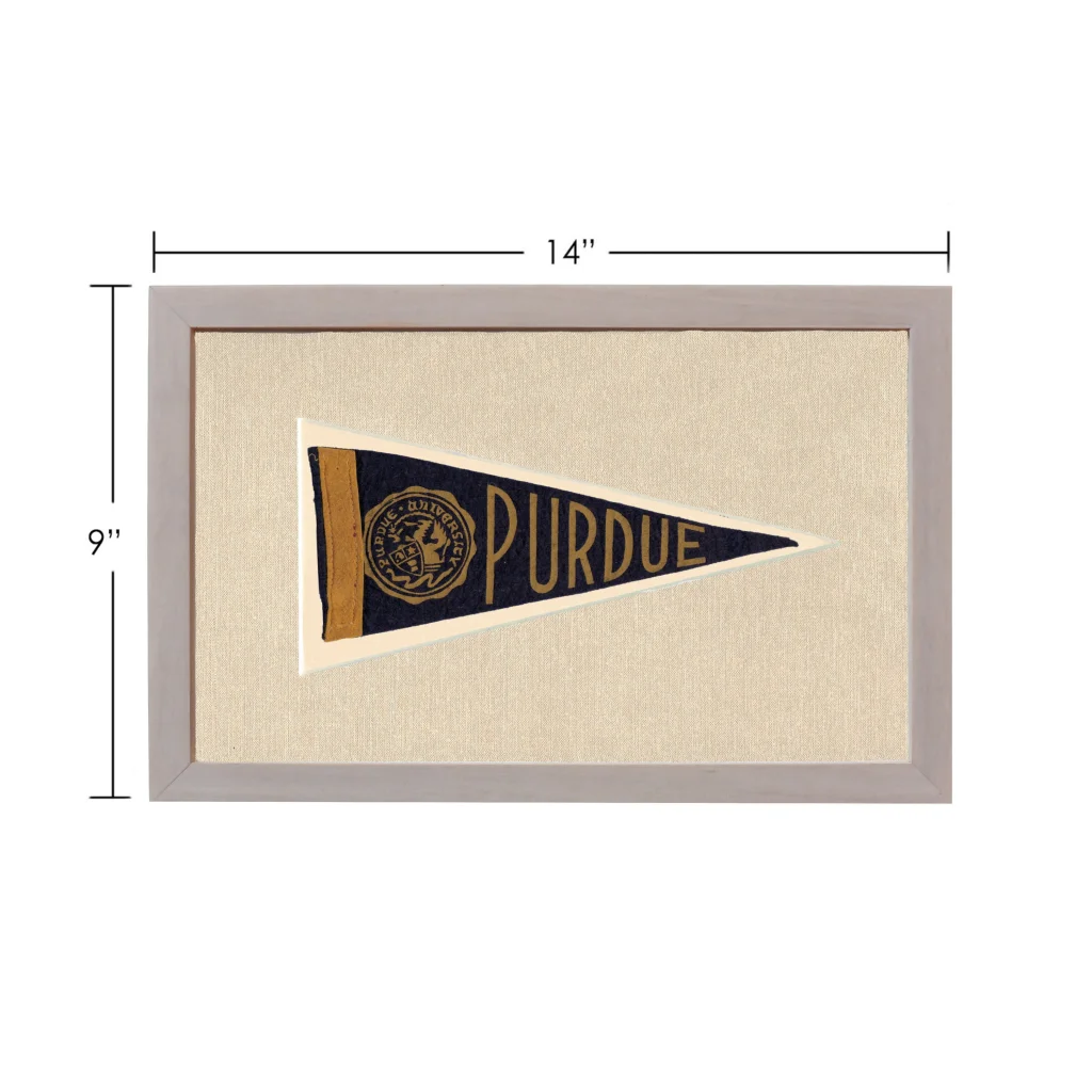 Vintage Purdue pennant framed navy blue gold emblem on beige