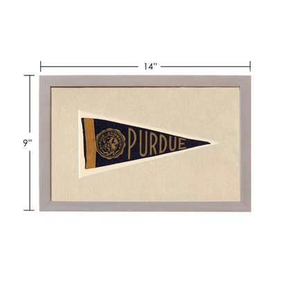Vintage Purdue pennant framed navy blue gold emblem on beige