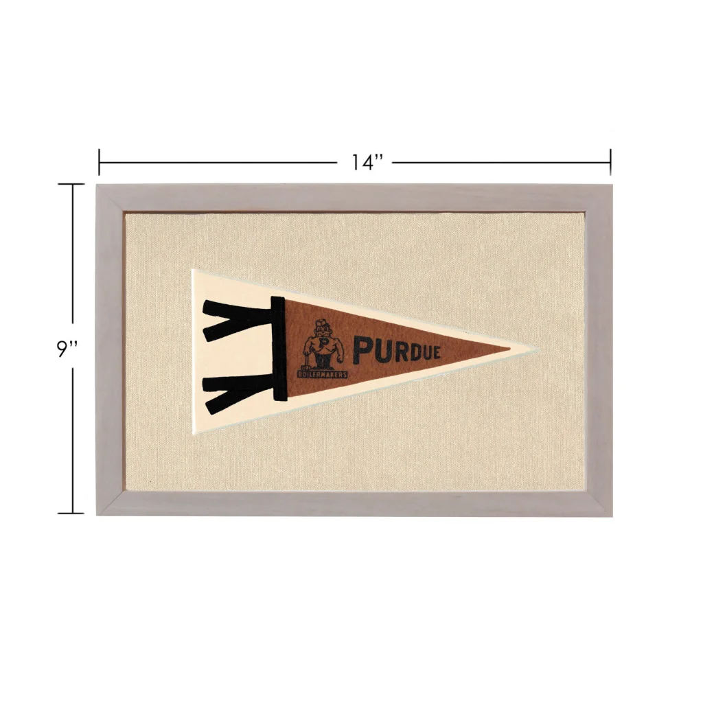 Vintage Purdue pennant with Bucky Badger in gray frame