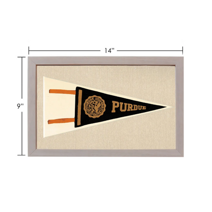 Vintage Purdue University black and gold felt pennant in gray frame