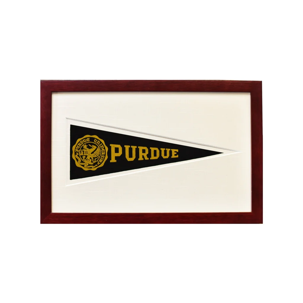 Framed vintage Purdue wool felt pennant from 1950s