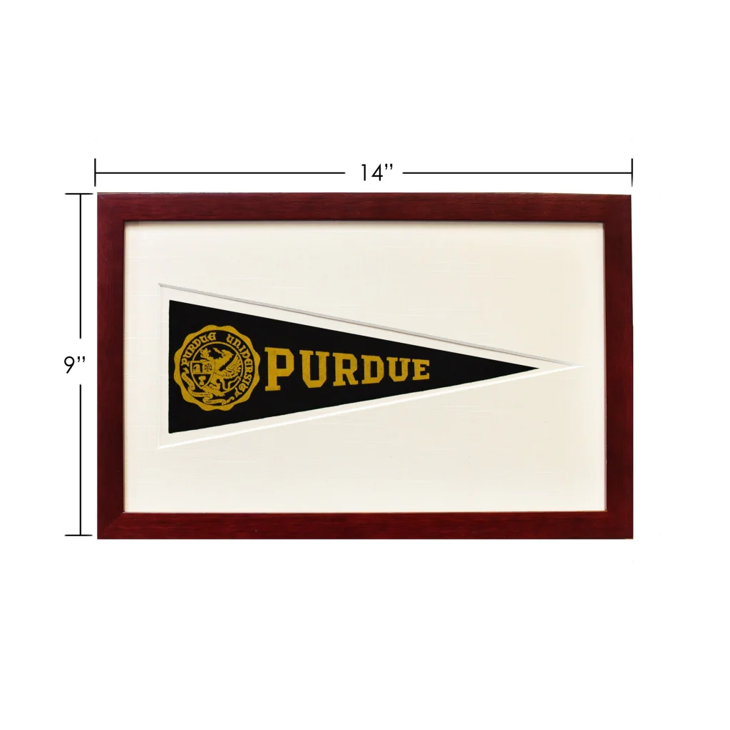 Vintage Purdue wool felt pennant in black gold frame