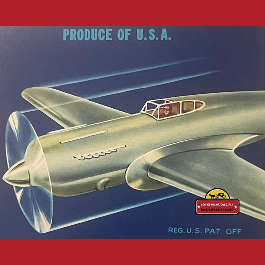 Vintage Pursuit Crate Label Exeter Ca 1940s P-51 Mustang Patriotic Advertisements Label: WWII-Patriotic Mustang!