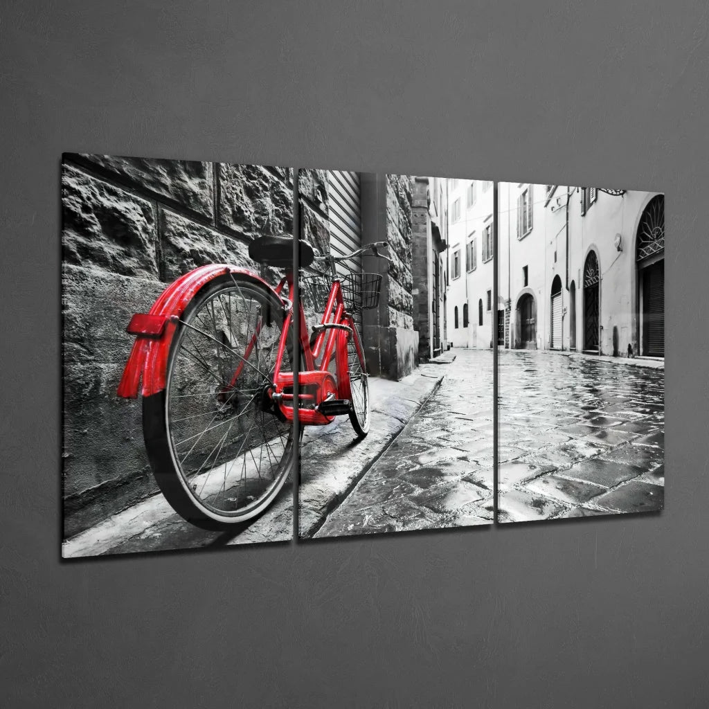 Vintage red bicycle wall art canvas set for home decor