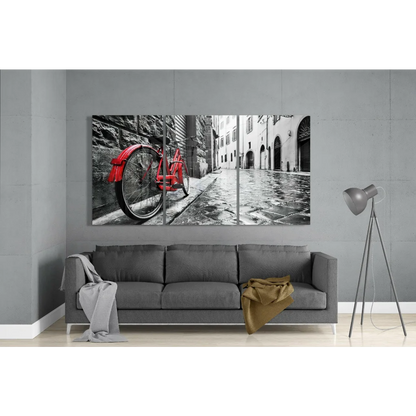 Vintage red bicycle wall art canvas set for home decor