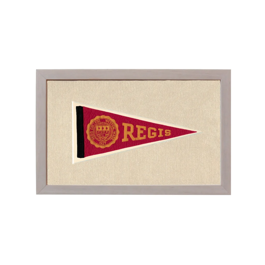 Vintage Regis College maroon felt pennant with gold lettering