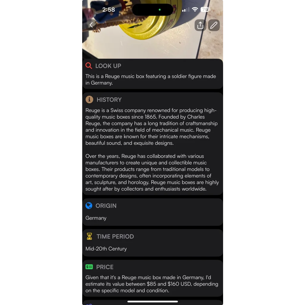 Vintage Reuge music box with German soldier figure made in Germany, classic music boxes illusion