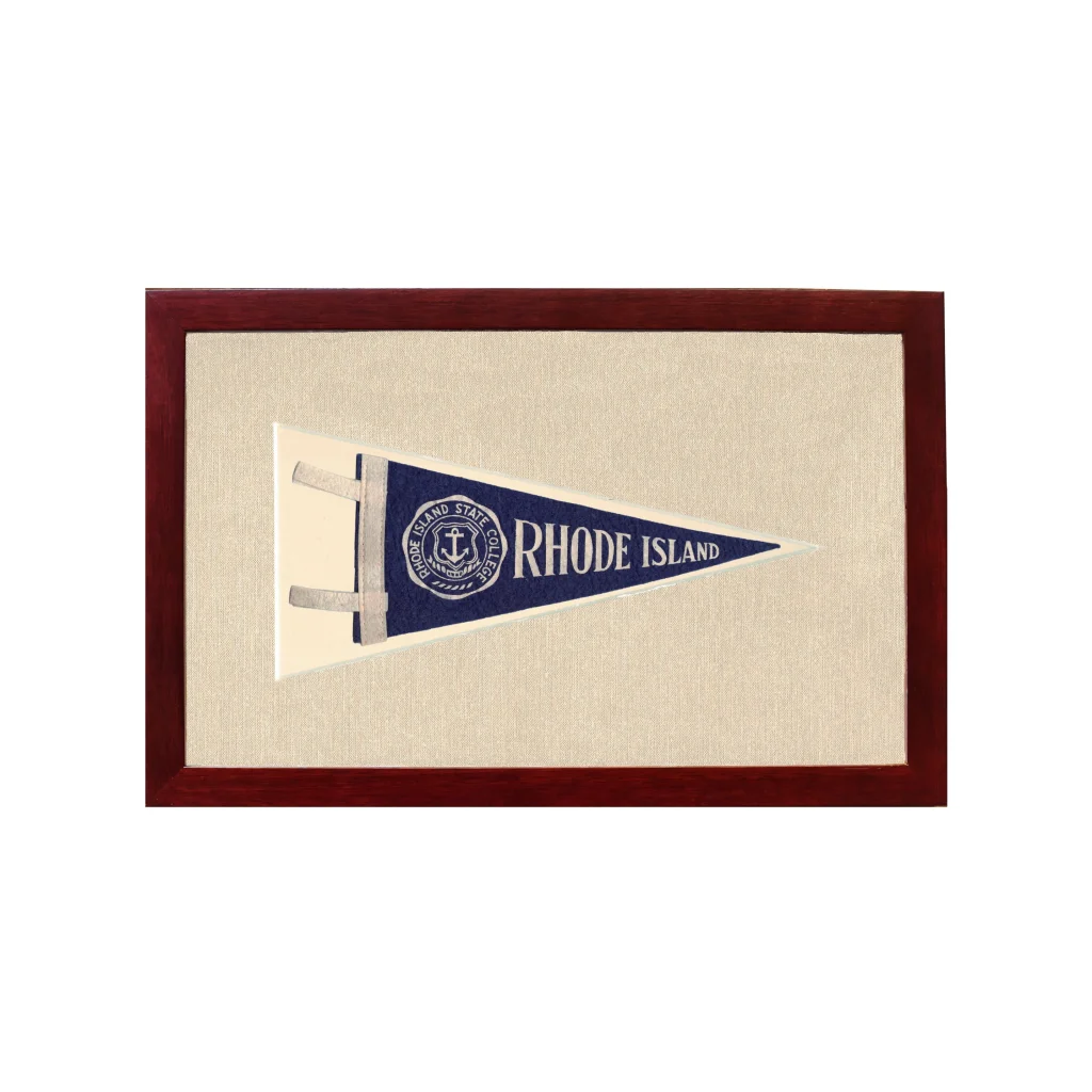 Vintage Rhode Island Pennant | 1950s Wool Felt Pennant Framed Display | vintageantiquesgifts.com