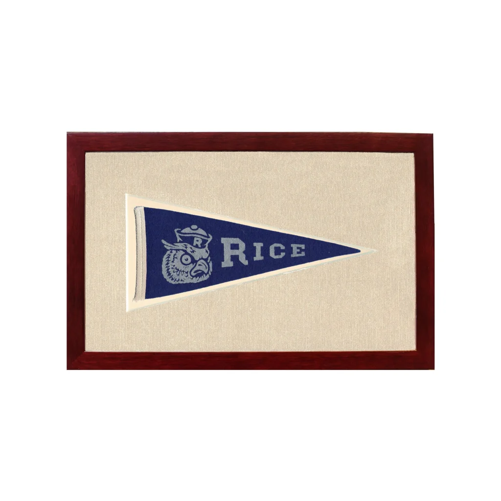 Vintage Rice Pennant | 1950s Wool Felt Pennant Framed Display | vintageantiquesgifts.com