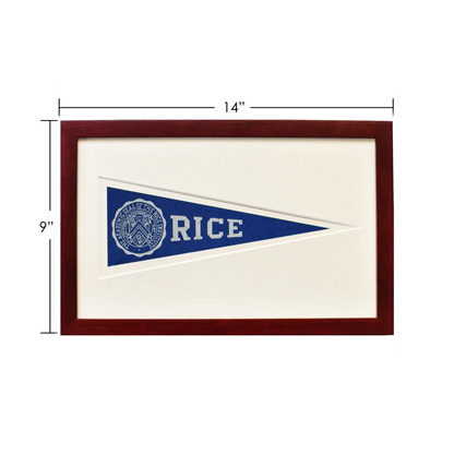 Vintage Rice wool felt pennant flag with 14-inch frame from 1950s