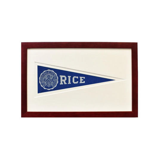 Vintage Rice wool felt pennant from 1950s, framed display