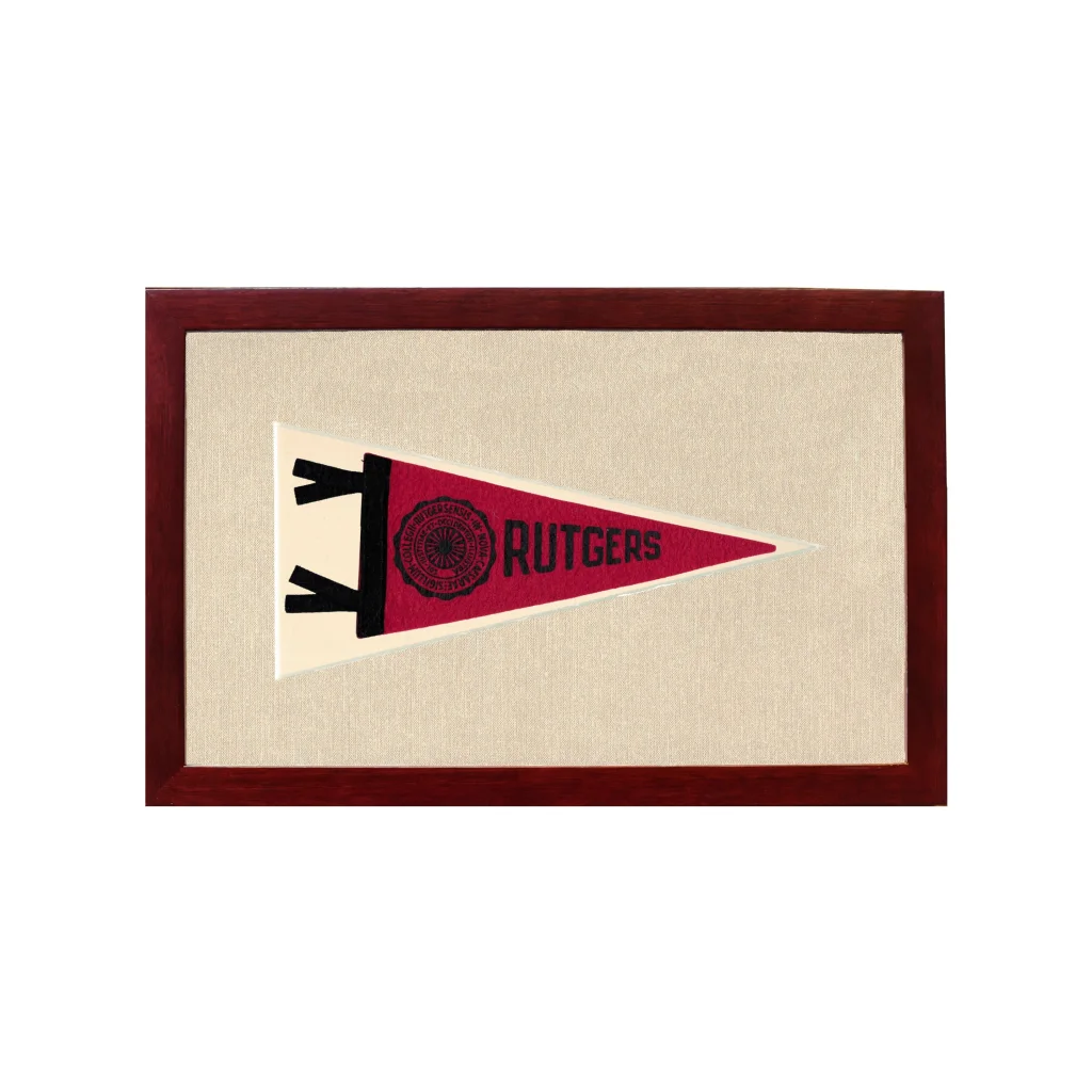 Vintage Rutgers University Pennant | 1950s Wool Felt Pennant Framed Display | vintageantiquesgifts.com