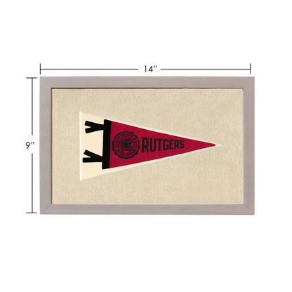 Vintage Rutgers University red and black pennant in gray frame