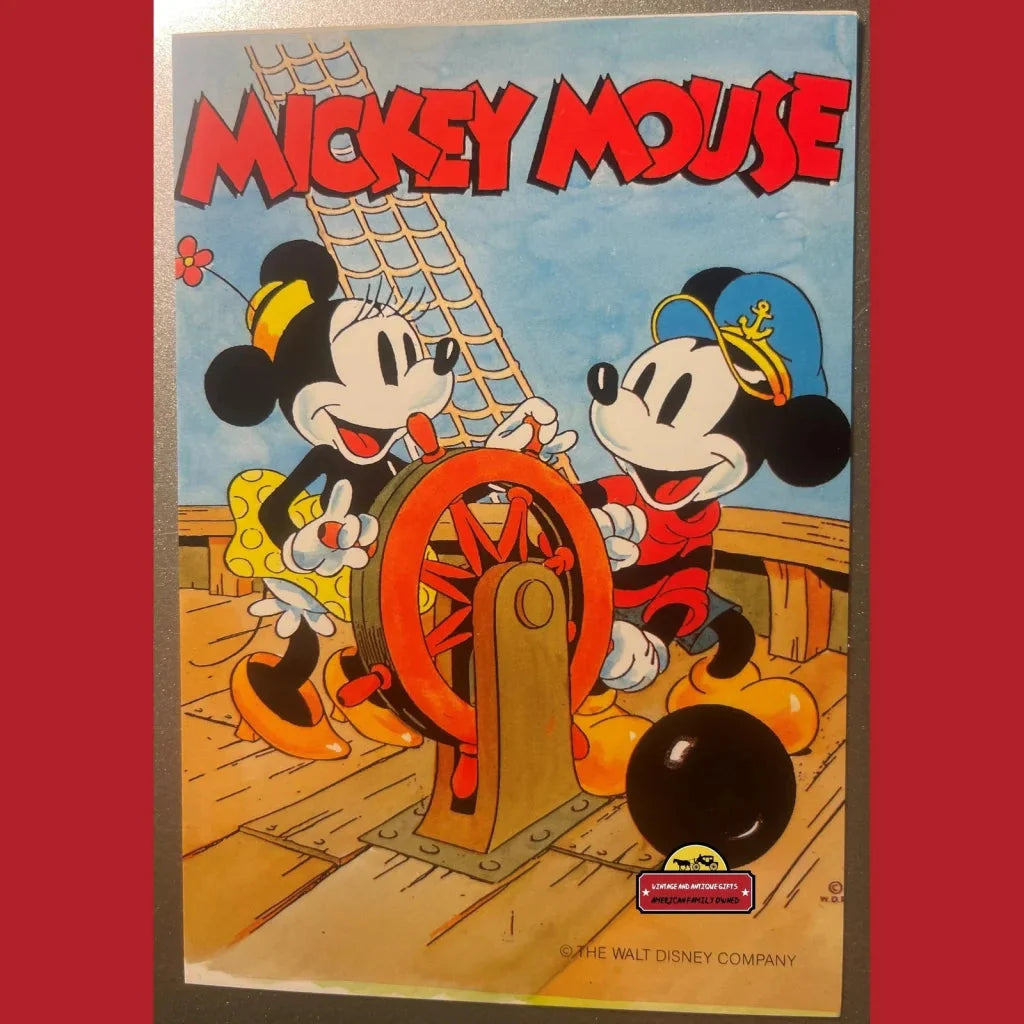 Vintage Walt Disney poster of Sailor Mickey and Minnie Mouse on a ship’s deck