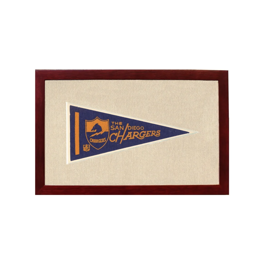 Vintage San Diego Chargers Pennant | 1950s Wool Felt Pennant Framed Display | vintageantiquesgifts.com