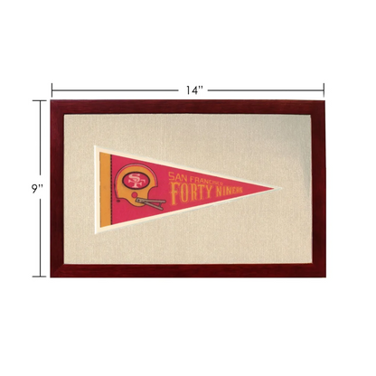 Vintage San Francisco 49ers pennant framed in red and gold