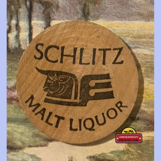 Vintage Schlitz Malt Liquor Wooden Nickel 1960s Advertisements Antique Collectible Items | Memorabilia Rare 1960s: