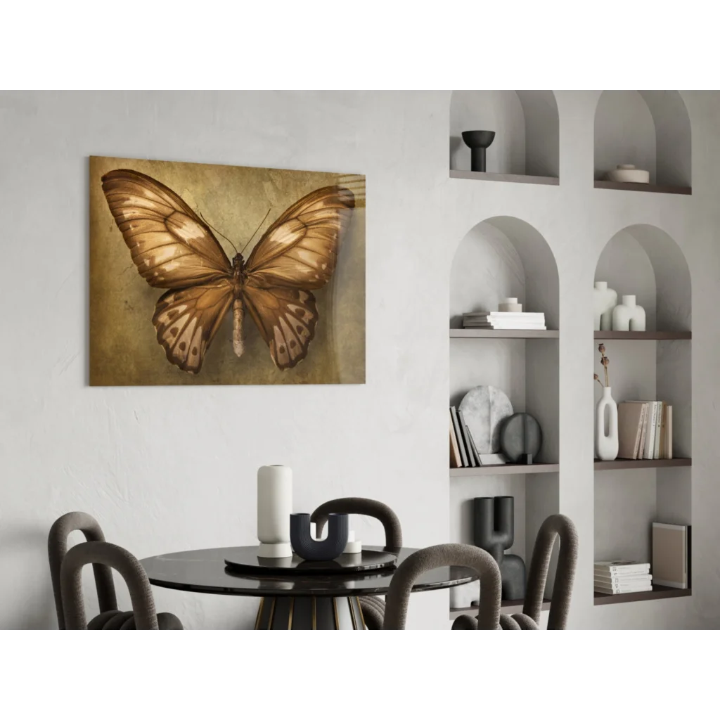Vintage sepia butterfly canvas wall art print with intricate wings