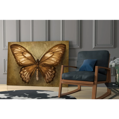 Vintage sepia butterfly canvas wall art print with intricate wings