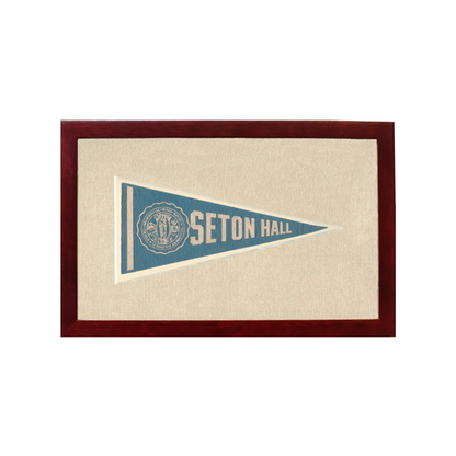 Vintage Seton Hall Pennant | 1950s Wool Felt Pennant Framed Display | vintageantiquesgifts.com