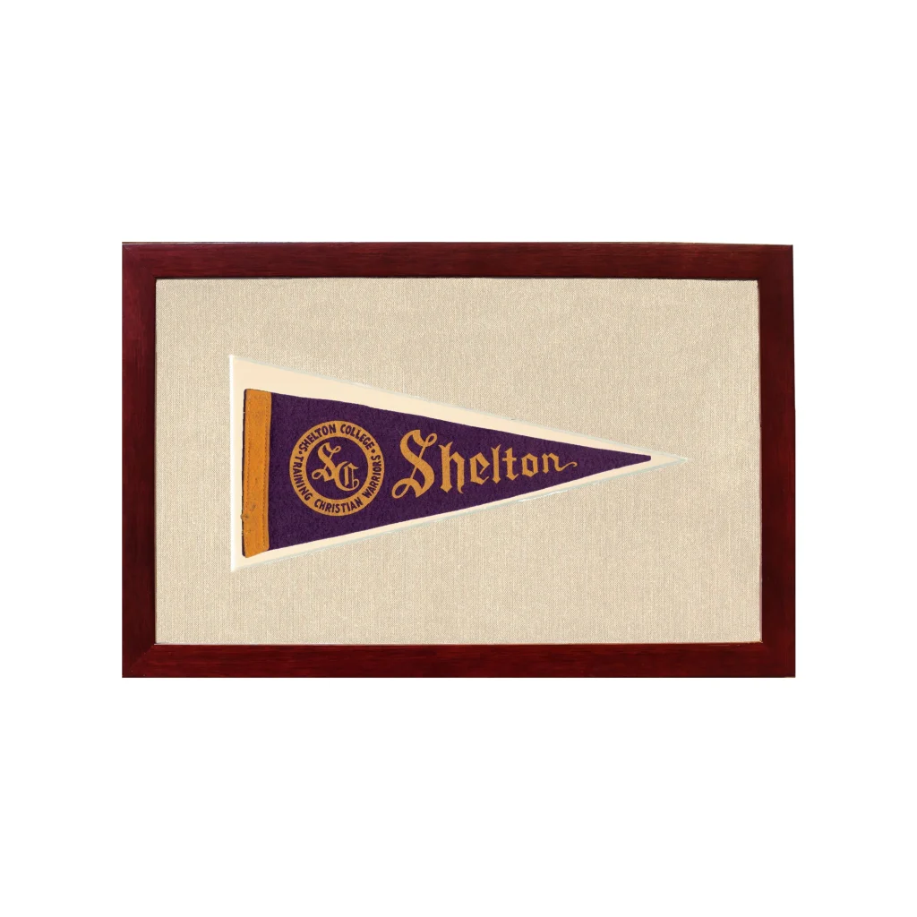 Vintage Shelton College Pennant | 1950s Wool Felt Pennant Framed Display | vintageantiquesgifts.com