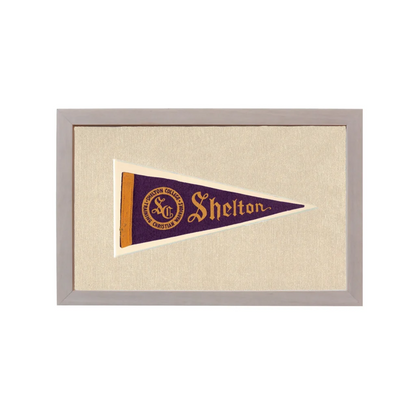 Vintage Shelton College Pennant | Rare Vintage Wool Felt Pennant Flag | vintageantiquesgifts.com