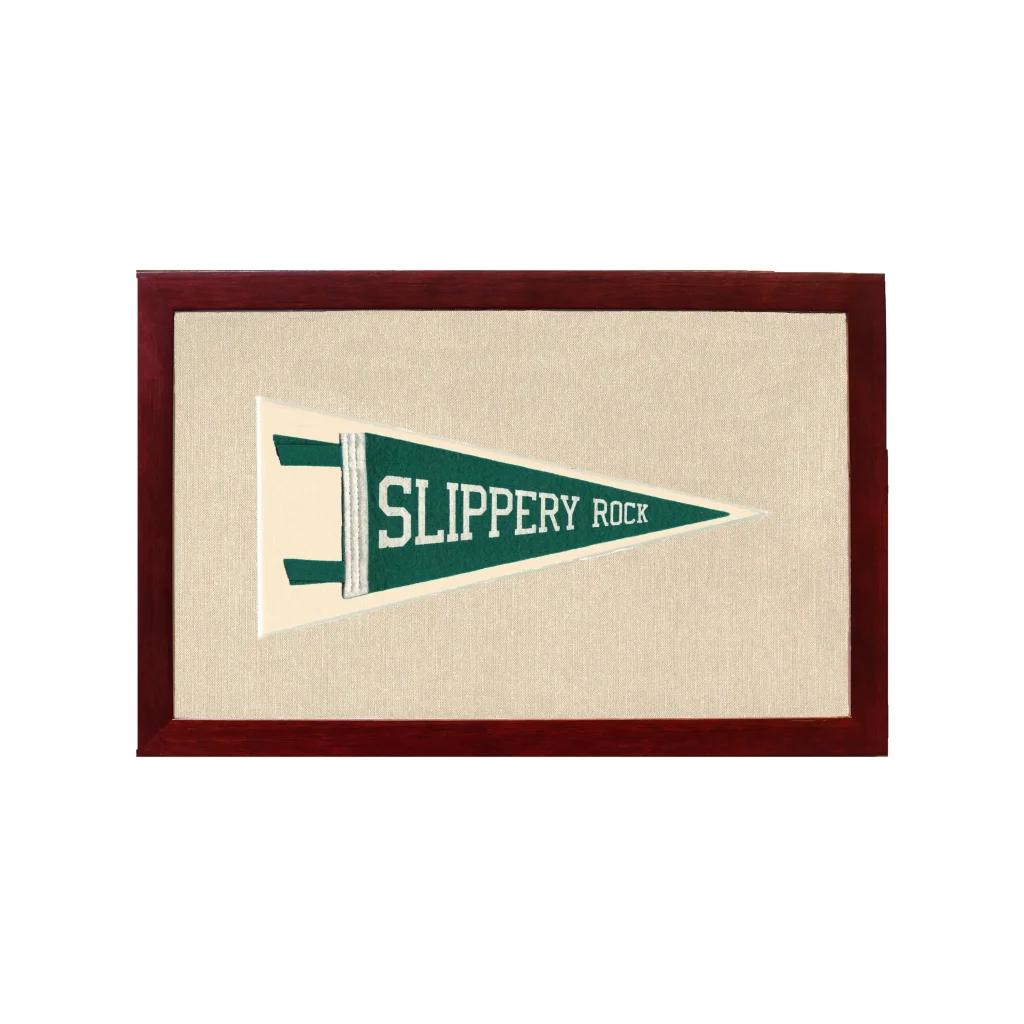 Vintage Slippery Rock University Pennant | 1950s Wool Felt Pennant Framed Display | vintageantiquesgifts.com