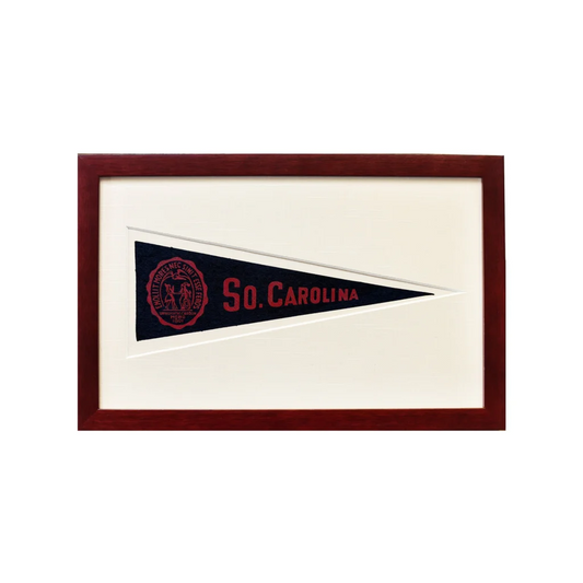 Vintage South Carolina wool felt pennant with maroon frame and so
