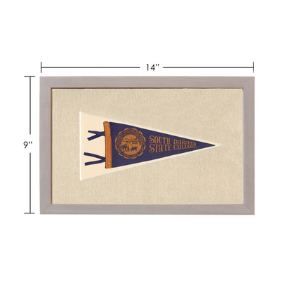 Vintage South Dakota State College pennant with navy blue field and embroidered seal