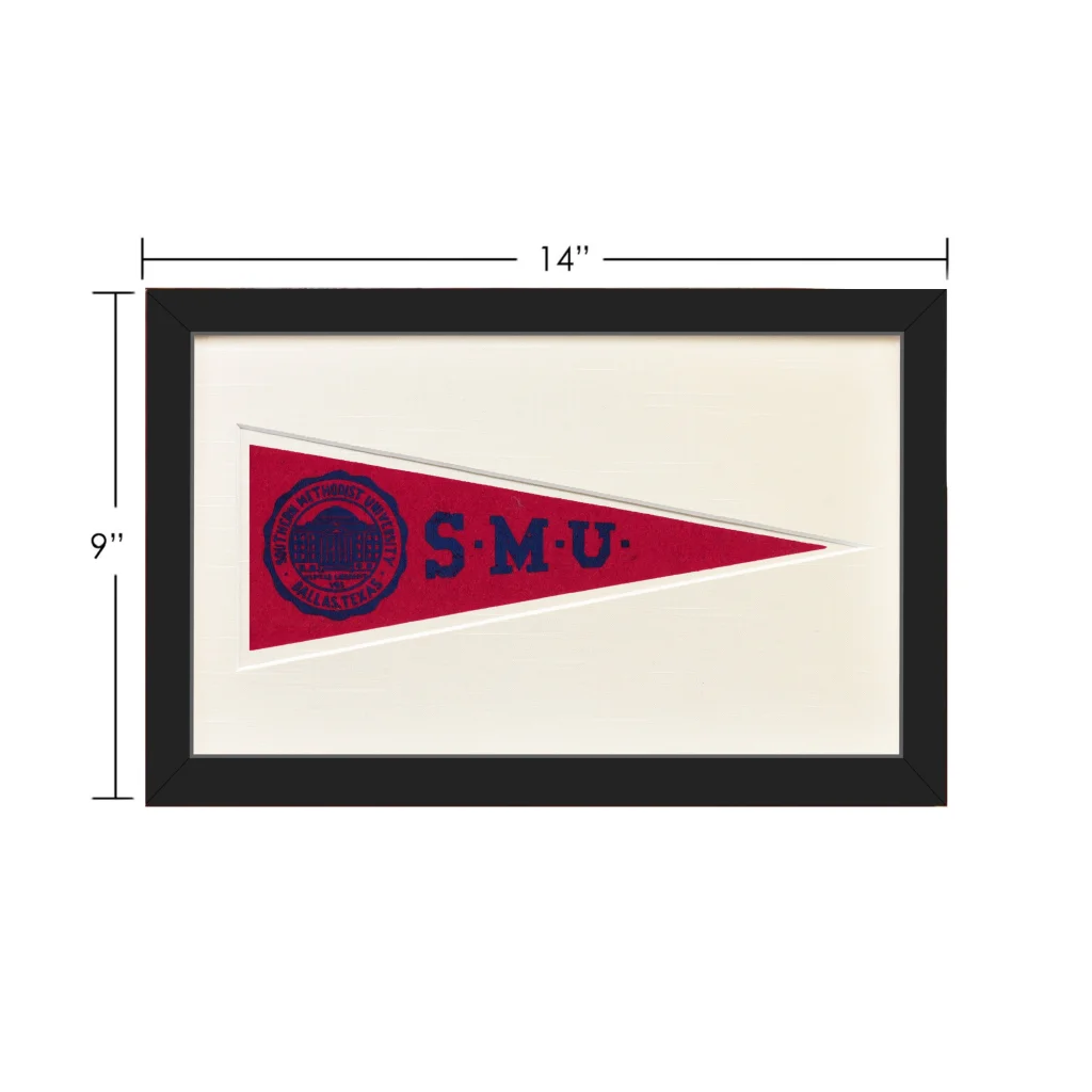 Vintage Southern Methodist University 1950s red blue pennant flag with SMU logo
