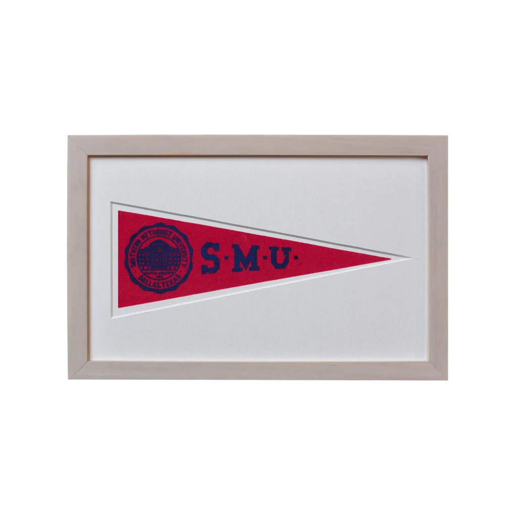 Vintage Southern Methodist University 1950s red blue pennant flag with SMU logo