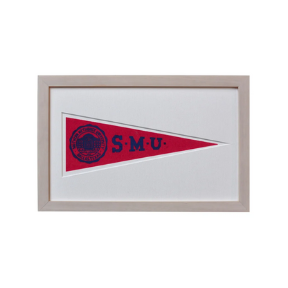 Vintage Southern Methodist University 1950s red blue pennant flag with SMU logo
