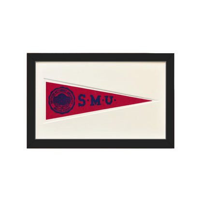 Vintage Southern Methodist University 1950s red blue pennant flag with SMU logo
