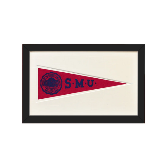 Vintage Southern Methodist University 1950s red blue pennant flag with SMU logo