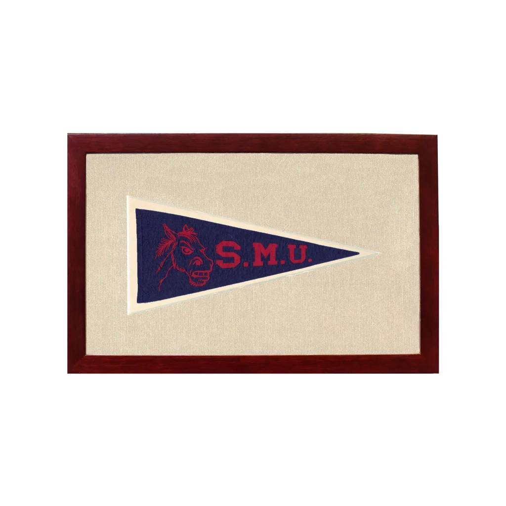 Vintage Southern Methodist University Pennant | 1950s Wool Felt Pennant Framed Display | vintageantiquesgifts.com