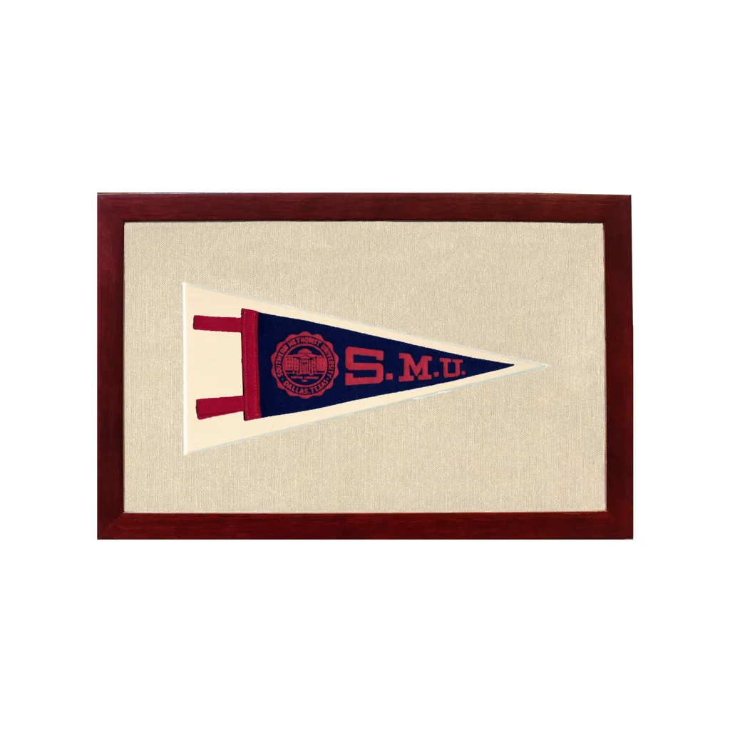 Vintage Southern Methodist University Pennant | 1950s Wool Felt Pennant Framed Display | vintageantiquesgifts.com