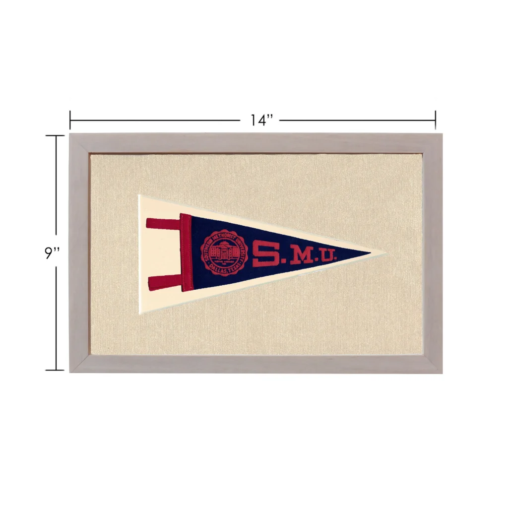 Vintage Southern Methodist University pennant in navy blue and red