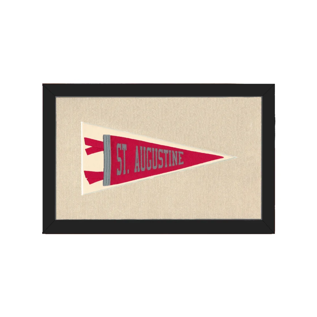 Framed red and white vintage St Augustine pennant