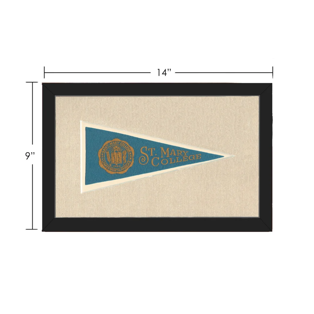 Vintage St Mary College pennant in framed display