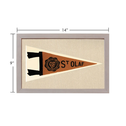 Framed vintage St. Olaf College pennant display